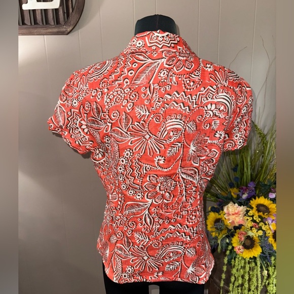 Rafaella • Linen Floral Button Up Short Sleeve Shirt - Picture 4 of 8